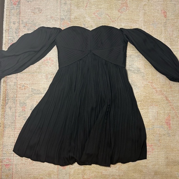 HEMMED HALSTON OFF THE SHOULDER PLEATED GLITTERED TWILL DRESS - Picture 2 of 2